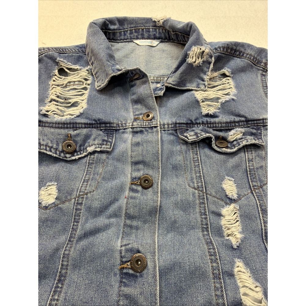 Highway Jeans Blue Very‎ Distressed Buttoned Denim Jacket Size XL women - Picture 11 of 16